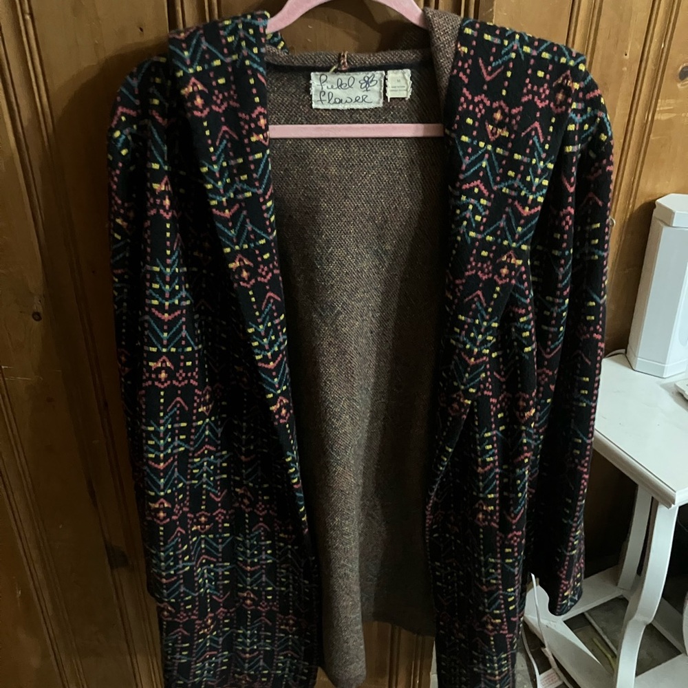 Fidel Flowers For Anthropologie Multicolor Patterned Sweater Coat